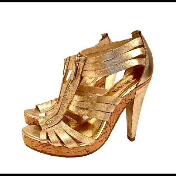 💜 Michael Kors Robertson Metallic Gold Sandal Heel 💜 - Picture 3 of 16